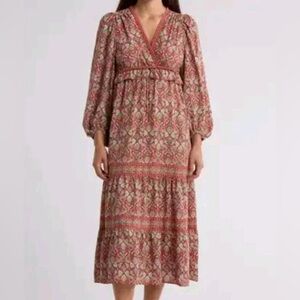 Max Studio London Womens Medium Sleeve Red Floral Dress Boho Ruffled Peasant